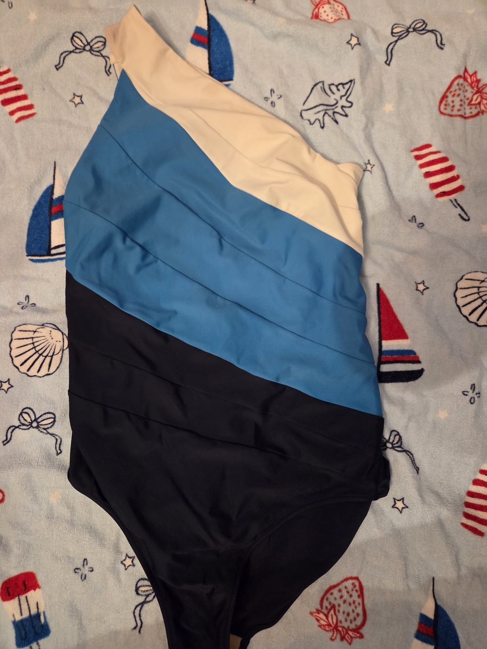summersalt White and Blue Colorblock One-Piece Sidestroke
